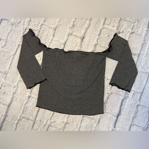 She + Sky Off Shoulder Crop Top Black & White Stripe NWT